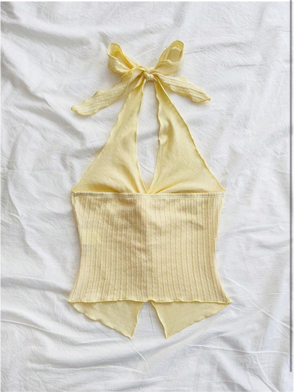 Yellow Halter Tie Front Ribbed Top - Picture 3 of 3